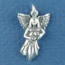 Angel Holding a Harp 3D Sterling Silver Charm Pendant
