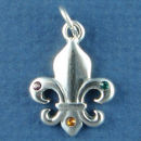 Fleur de Lis with Purple, Gold and Green Swarovski Crystal Sterling Silver Charm Pendant