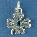 Four Leaf Clover or Shamrock with Green Swarovski 3D Sterling Silver Charm