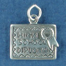 Graduation Diploma for High School Unrolled 3D Sterling Silver Charm Pendant