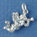Angel Cherub Blowing a Trumpit Sterling Silver 3D Charm Pendant