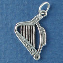 Music: Harp 3D Sterling Silver Charm Pendant Charm Bracelet Sized