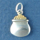 Leprechaun Irish Lucky Pot with Gold Coins  3D Sterling Silver Charm Pendant