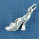 Ladies High Heel Pump Shoe with Flower Design 3D Sterling Silver Charm Pendant