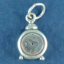 Alarm Clock 3D Sterling Silver Charm Pendant