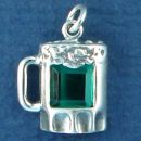 Beer Mug for St Patrick's Day with Irsh Green Crystal Accent Sterling Silver Charm Pendant