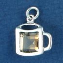 Coffee Mug with Brown CZ Accent Sterling Silver Charm Pendant