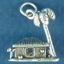 Grass Hut with Palm Tree Hawaiian Style 3D Sterling Silver Charm Pendant
