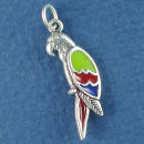 Bird Parrot with Green, Blue and Red Enamel Sterling Silver Charm Pendant