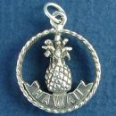 Tour: Aloha and Hawaii Word Phase with Pineapple Sterling Silver 3D Charm Pendant