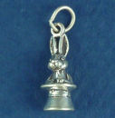 Bunny Rabbit Hare in Magic Hat 3D Sterling Silver Charm Pendant