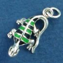 Lizard Sterling Silver Charm Pendant 3D with Black and Green Enamel