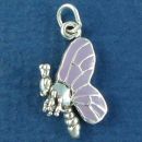 Butterfly Sterling Silver Charm Pendant 3D with Purple Enamel
