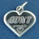 Aunt Word Phrase on Heart Sterling Silver Charm Pendant