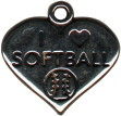 Softball, I Love Heart Sports Sterling Silver Charm Pendant