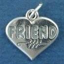 Friend Word Phrase on Sterling Silver Heart Charm Pendant