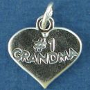 #1 Grandma on Sterling Silver Heart Charm Pendant