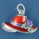 Ladies Hat in Red Enamel and Purple Flower Sterling Silver Charm