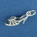 Ladies Open Toe Shoe with Flower Design 3D Sterling Silver Charm Pendant