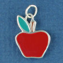 School Teachers Apple in Red Enamel Sterling Silver Charm Pendant