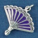 Ladies Purple Enamel 3D Hand Fan Sterling Silver Charm Pendant