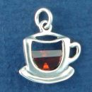 Tea Cup with Dark Amber CZ Sterling Silver Charm Pendant
