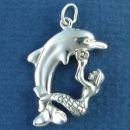 Mermaid Hugging a Dolphin Sterling Silver Charm Pendant Moveable