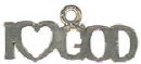 Religious Christian I Love God Word Sterling Silver Charm Pendant