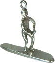 Surfer Riding Surfboard 3D Sterling Silver Charm for Bracelet or Necklace