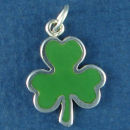 Clover Shamrock for Good Luck with Green Enamel Sterling Silver Charm Pendant