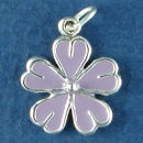Flower, Daisy with Purple Enamel Sterling Silver Charm Pendant