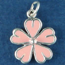 Flower Daisy Charm with Pink Enamel Sterling Silver