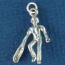 Lacrosse Sports Player 3D Sterling Silver Charm Pendant