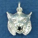 Bobcat Head also Known as North American Wildcat and Lynx Sterling Silver Charm Pendant
