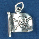 Pirate Flag with Skull and Crossed Bones 3D Sterling Silver Charm Pendant