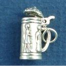 Beer Stein Sterling Silver Charm 3D with Moveable Lid Medium Pendant
