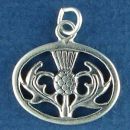 Celtic Oval Thistle Design Sterling Silver Charm Pendant