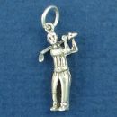 Golfer Male Swing a Club Small 3D Sterling Silver Charm Pendant
