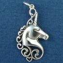 Unicorn Head with Waive Mane and Heart Accent Sterling Silver Charm Pendant