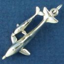 Dolphin and Calf 3D Sterling Silver Charm Pendant