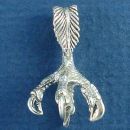Eagle Claw Large with Feather Designed Bale 3D Sterling Silver Bird Charm Pendant