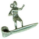 Surfer on Surfboard 3D Beach Sterling Silver Charm Pendant for Bracelet or Necklace