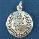 Softball, I Heart Love Word Phrase on Ball Sterling Silver Charm Pendant