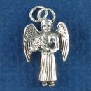 Angel and Harp with Wings Spread 3D Sterling Silver Charm Pendant