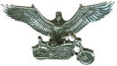 Eagle with Spread Wings Holding a Motorcycle 3D Sterling Silver Charm Pendant