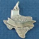 Texas State Map with Ribbon Banner on Front Sterling Silver Charm Pendant