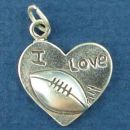 Football on Heart with I Love Word Phrase Sterling Silver Charm Pendant