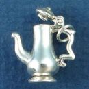 Tea or Coffee Tall Pot with Moveable Lid 3D Sterling Silver Charm Pendant