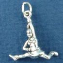 Cheerleader in Split Pose 3D Sterling Silver Charm Pendant