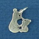 Bears Mother and Baby Kissing Sterling Silver Charm Pendant